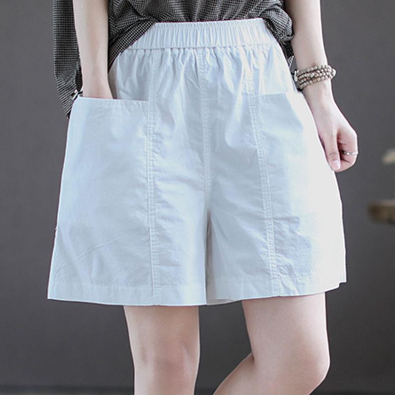 100% Cotton Short Pants Women's Summer Outside Wear High Waist Cover Thighs Show Thin Loose Five Points Casual Wide Leg Pants