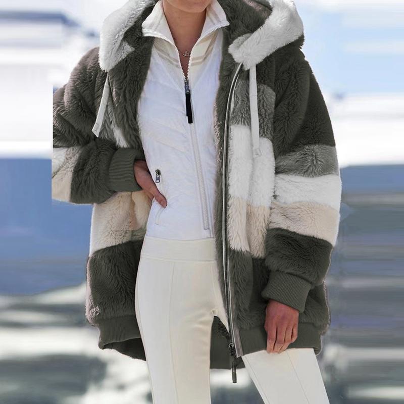 Women's Overcoat Autumn Winter Casual Zipper Hooded Plush Thermal Coat