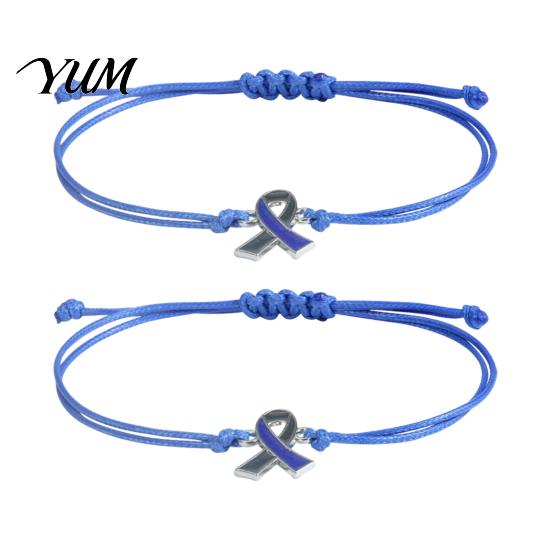 Breast Cancer Awareness Jewelry 2 Pcs Bracelets, Adjustable Braided String Unisex Cord Bracelet Bracelets with Ribbon Charm, Inspirational Gifts