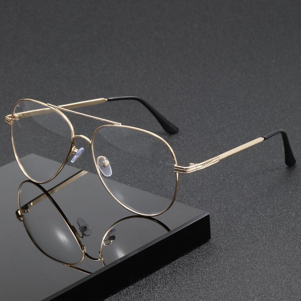 European & American Double Bridge Square Aviator Sunglasses - Stylish Simple Half-frame Flat Lenses