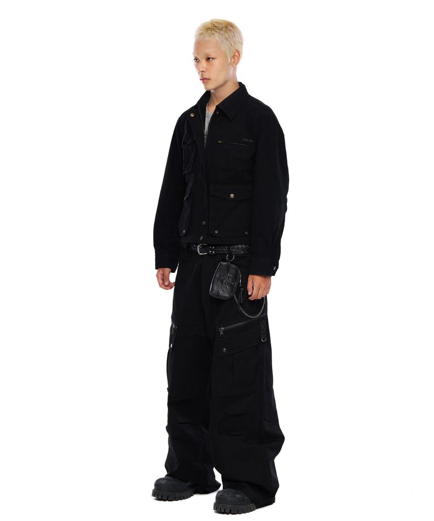AAKAM Knee Pin-Tuck Zippered Cargo Pants (Black)