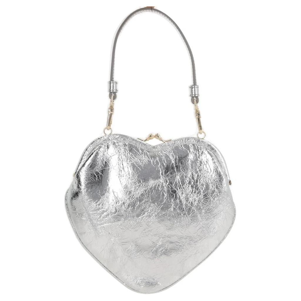 VIVIENNE WESTWOOD Metallic Effect Iconic Saturn Logo Goat Leather Shoulder Tote Bag Women Handbags Silver 4B01000CWL00ACQ401