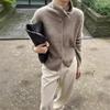 Cross-border New Solid-color Shoulder-plugged Long-sleeved Simple Stand-up Neck Knitted Cardigan, Foreign-style Versatile Basic Coat Women