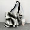 Striped Canvas Tote Bag Literary School Handbag Lightweight Shoulder Bag For Travelling Shopping