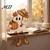 Wooden Ghost Figurines for Fall Harvest Festival Ornament Autumn Home Desktop Decoration, Cute Atmosphere Accessories Halloween Tabletop Figurine with