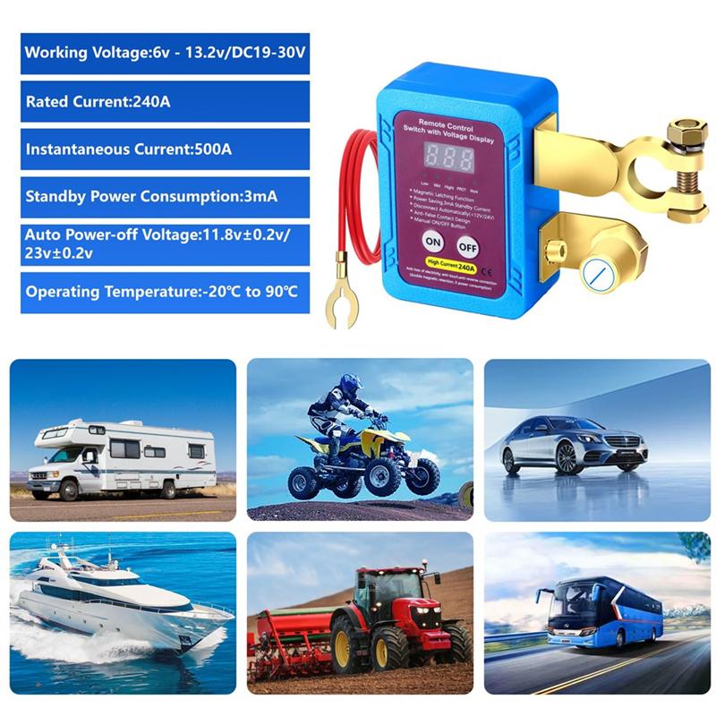 M63K-Remote Battery Disconnect Switch 12V 240A With Led Voltage Display,Automatic Power Shut Off Switch For Auto Car Truck