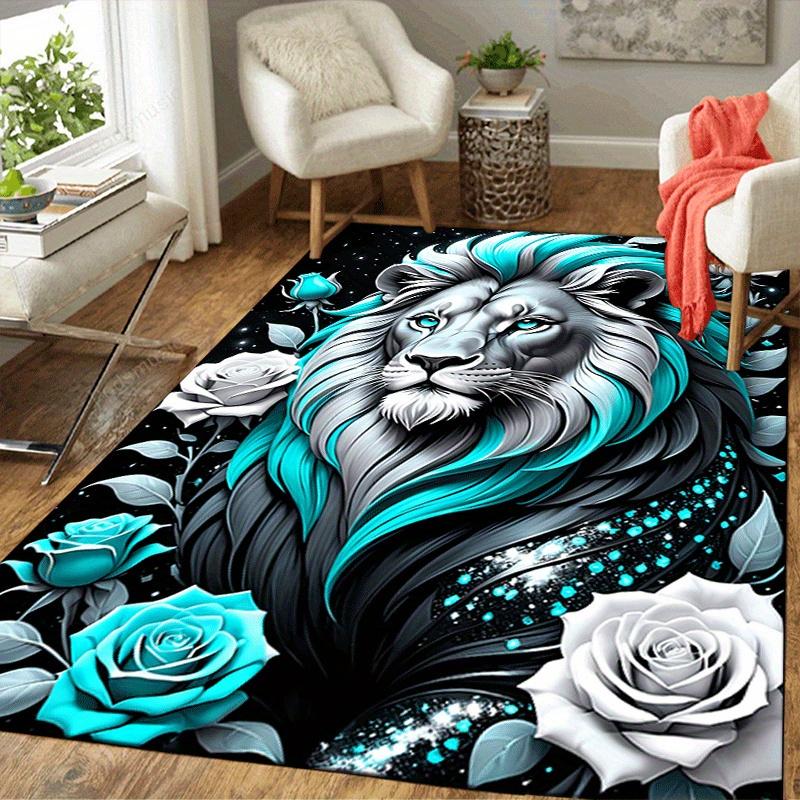 1pc Rose Lion Print, Design Indoor Area Rug - Soft, Anti-Slip, and Durable Gaming Room Decor for Bedroom, Living Room