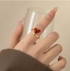18K Echts Rosegold plattiertes Kupfer Stilvolle Rote Emaille Liebesherz CZ Kubikzirkonia Offene Verstellbare Cocktailringe für Damen