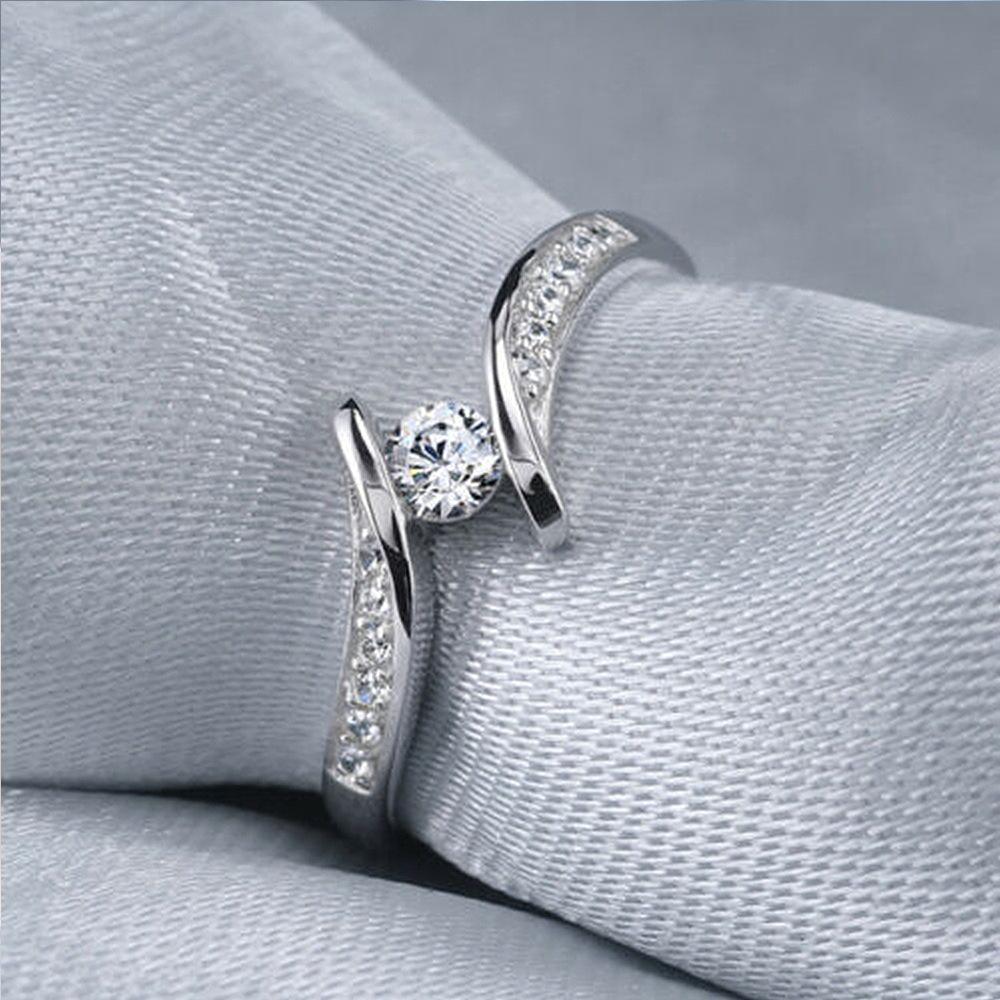 Twisted Arm Zircon Wedding Ring - Elegant White Gold Finger Ring for Women