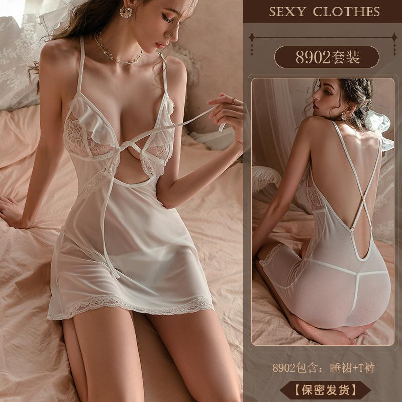Original Erotic Underwear, Sexy Pure Sleepiness Dress, Lace Seductive Lace-up, No-take Pajamas, Small Chest Uniform 8902