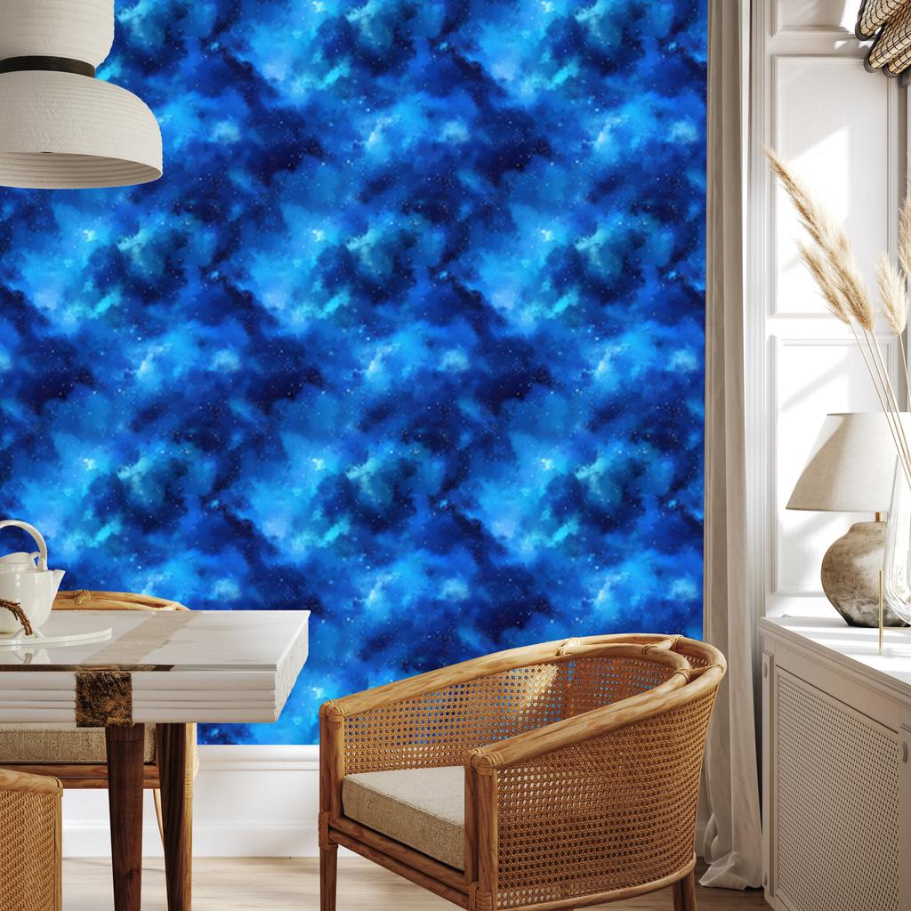 Watercolor Galaxy Wallpaper Blue, Azure and Navy Blue 50x1000