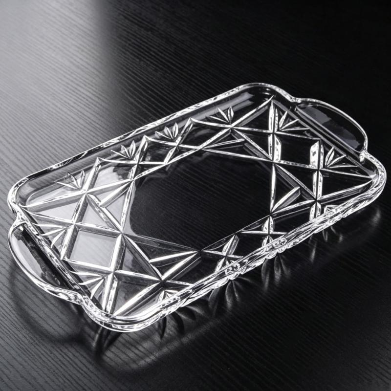 Rectangular Crystal Serving Tray Platter Decorative Tray with a Clear Body, Faceted Pattern and Raised Border for Arranging and Presenting Household