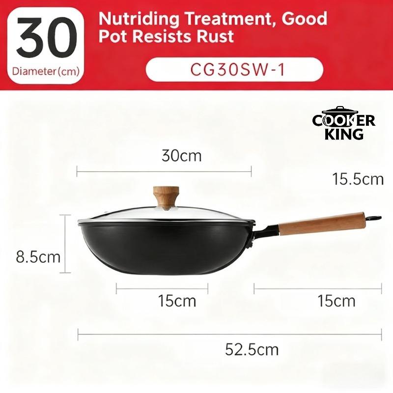 COOKER KING 30/32/34cm Pans Cast Iron Wok  Retro Style Wrought Iron Cast Iron Frying Pan Stewing Pan Household Frying Pan