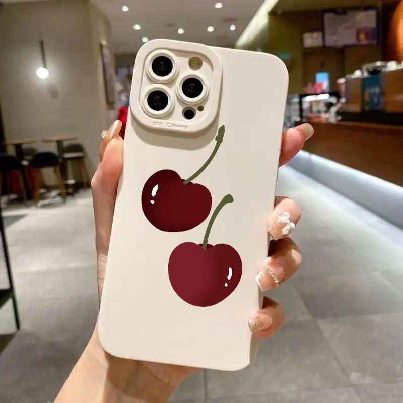 Cute Cherry Bow Silicone Phone Case For iPhone16 14 Pro 15 Plus 11 Pro Max 12 13 MiNi X XS XR Plus SE2 Shockproof Soft Cover