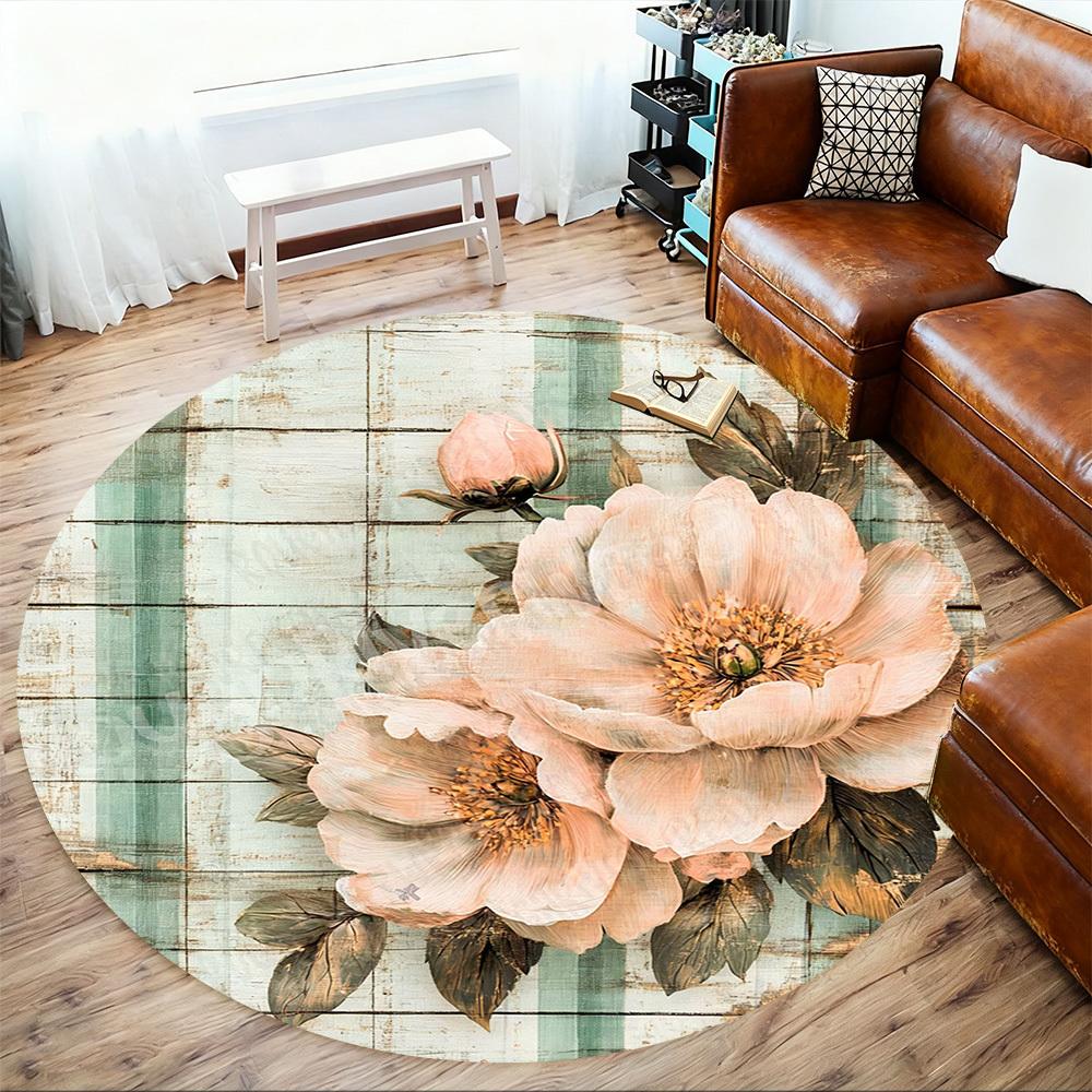 1PC Floral Pattern Flower Office Round Area Rug, Under Office Chairs Bedroom Living Room Home Decor, Carpet for Office -1110093