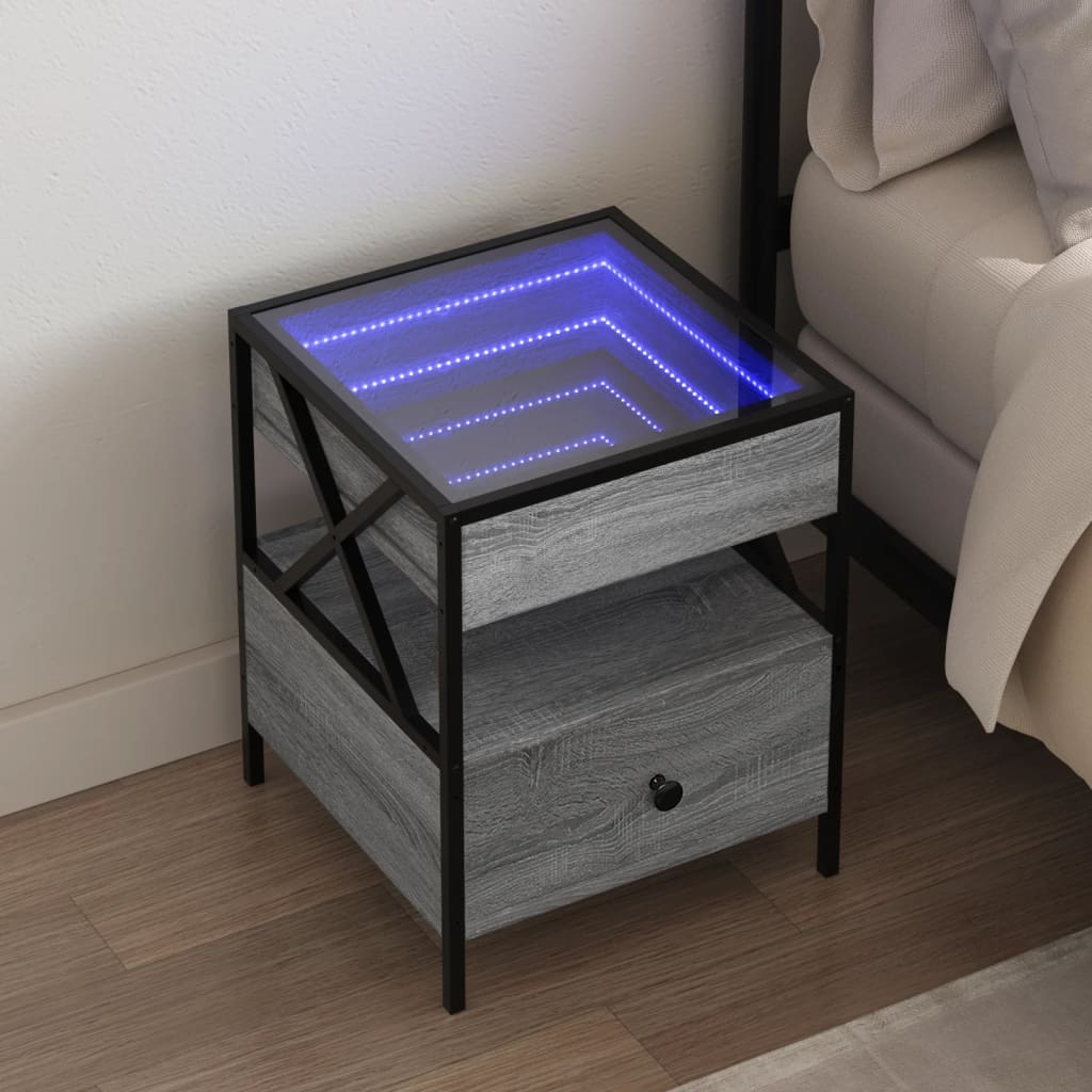 Nightstand with Infinity LED Gray Sonoma 40 X 40 X 51 Cm
