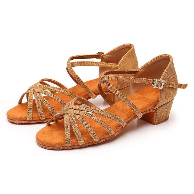 Child Girls Ballroom Dance Shoes Latin Salsa Dancing Shoes Cross Strap 3cm Heel