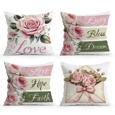 Rose Text Illustration Kissen Kissenbezug Polyester Kissenbezug Dekokissen Kissenbezug Zuhause Auto Sofa Dekor