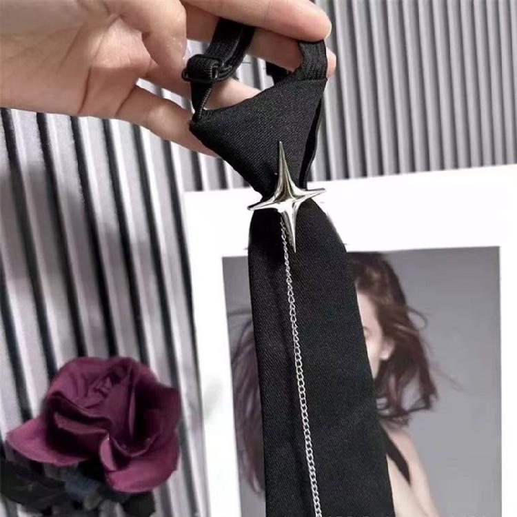Men Women Crosses Pin Chain Tie for School Event and Casual Dates Adjustable Pre Tied Black Necktie Uniform Neckwear