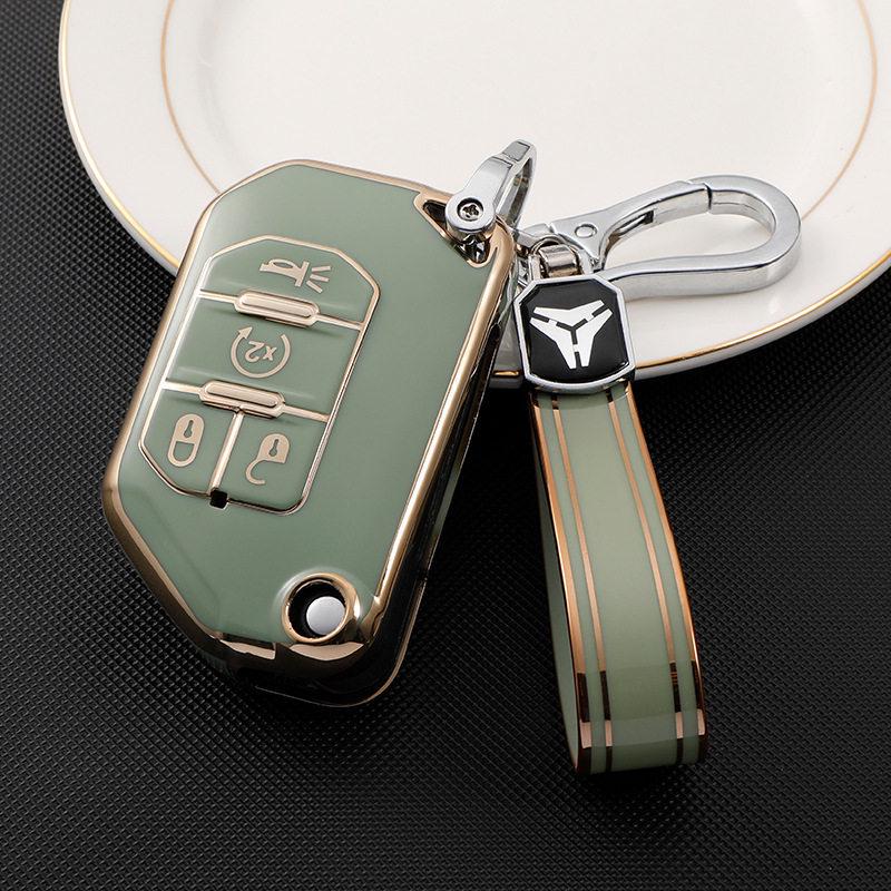 Gold Edge Car Key Case for Jeep Wrangler Sahara 21 & Wrangler 18-20 Models