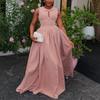 European and American summer new African elegant women's clothing round neck sleeveless waist pleated dress