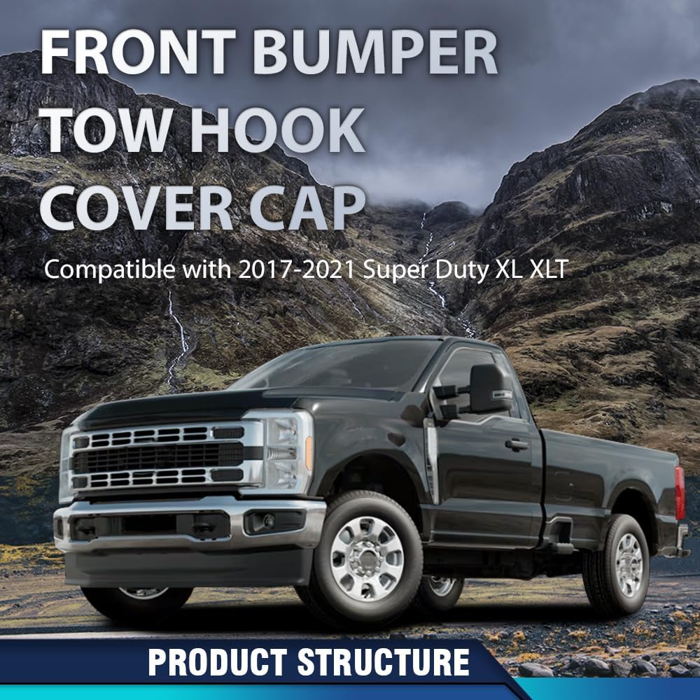 

PIT66 Front Bumper Tow Hook Bolt Cover Caps Pair Compatible with Ford F250 F350 Super Duty 2017-2022 HC3B 17F751-AC, HC3B 17F751-AD, HC3Z17A900D,
