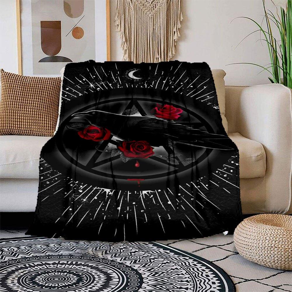 

Gothic Raven & Rose Pentagram Phone WallpaperBlanket Flannel Throw Blanket for Sofa, Bed, Travel, Camping, Office, Couch, Chair, And Bed Gif 150x180cm