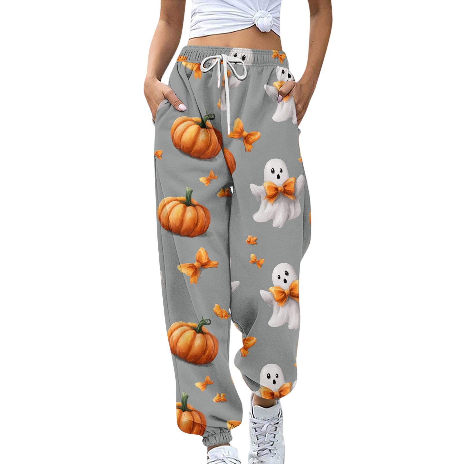 

Женские спортивные штаны Эластичный пояс Кулиска Повседневные брюки Принт на Хэллоуин Брюки с карманами S жёлтый