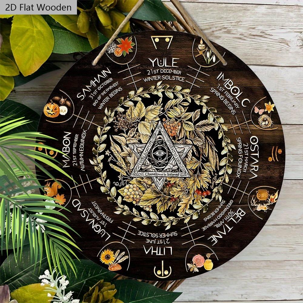 Wheel Year Wooden Sign, Sabbats Pagan Witch Sign, Wiccan Holidays, Wicca Calendar, Yule Altar, Celestial Sign, Halloween, Christmas Decoration