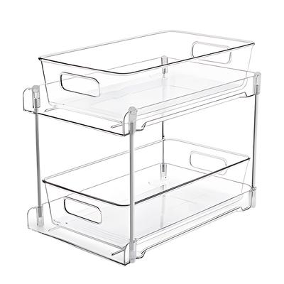 Confezione da 2 Organizer a Doppio Livello in Plastica Trasparente per Cassetti Sotto Lavello Cassetti Scorrevoli con Vassoio