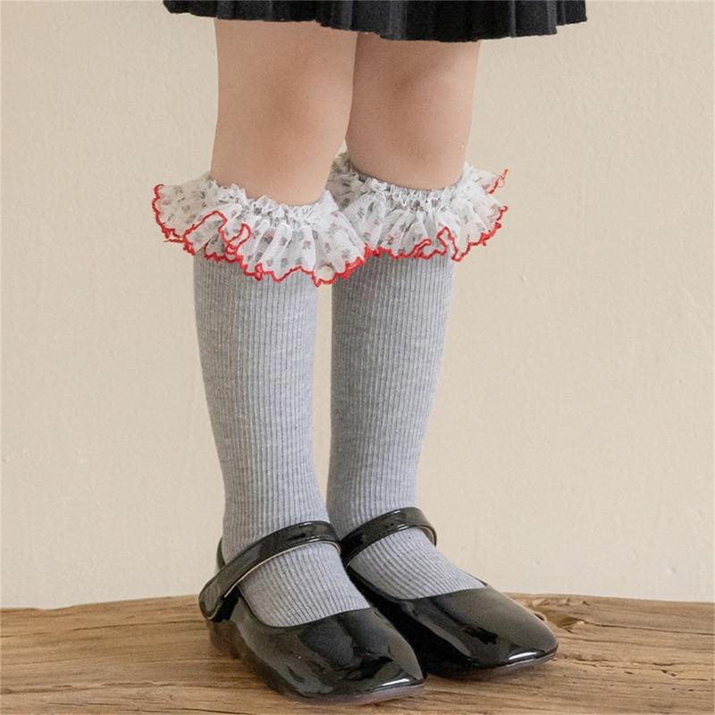 Lace Ruffle Socks Calf Socks for Teen Girls 3-13 Year Long Leg Warmer Knee Stockings Fashion Children Socks