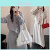 Art Deco Long Sleeve Sweater Skirt Set With Button Detailing For Autumn Wear