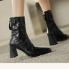 Retro Hand-scratched Square Head Thick Heel Fashion Short Boots Women's 2024 Autumn and Winter Soft Leather High-heeled Martin Boots Versatile Fashion
