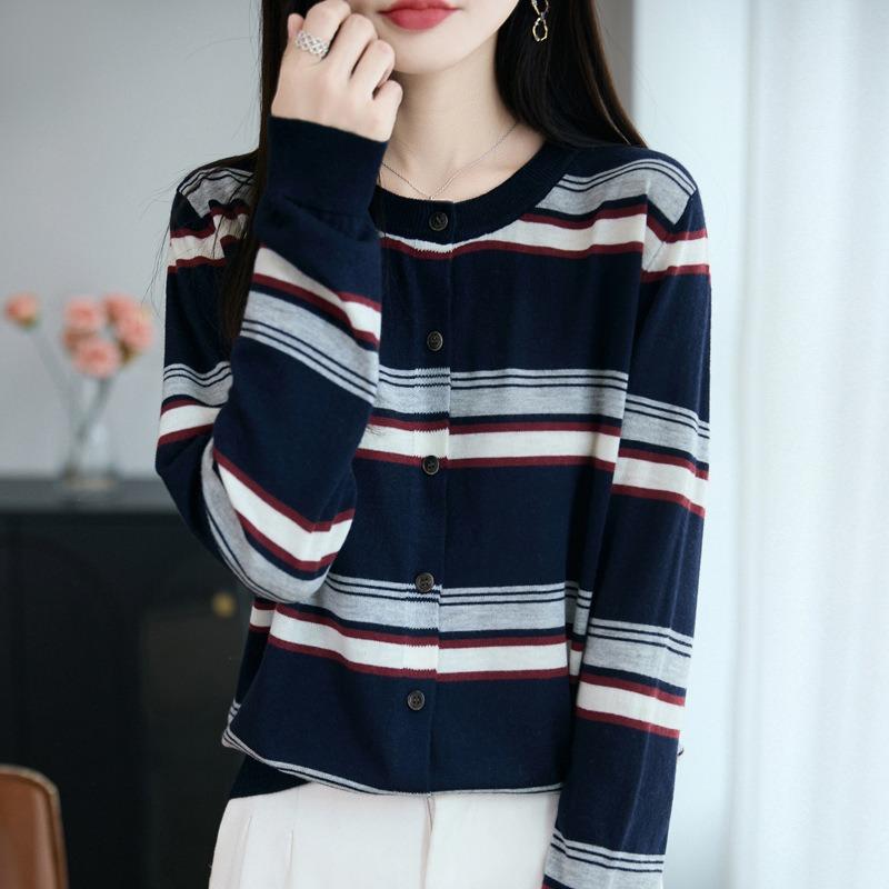 Women S Loose Fit Striped Knit Cardigan For Autumn