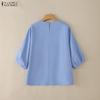 ZANZEA Women Casual Round Neck Slit Loose 3/4 Sleeve Blouse