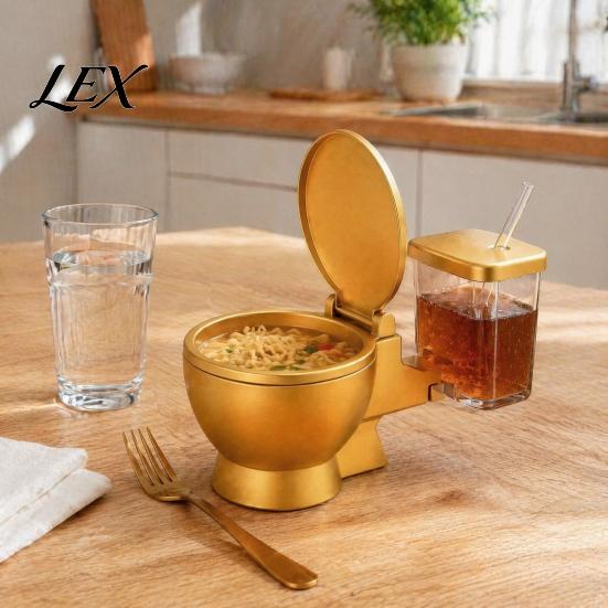 Creative Office Lunch Container Toilet Shaped Ramen Bowl Set, Built-in Drink Cup And Straw Portable Snack Design, Novelty Food Bowl, for Instant