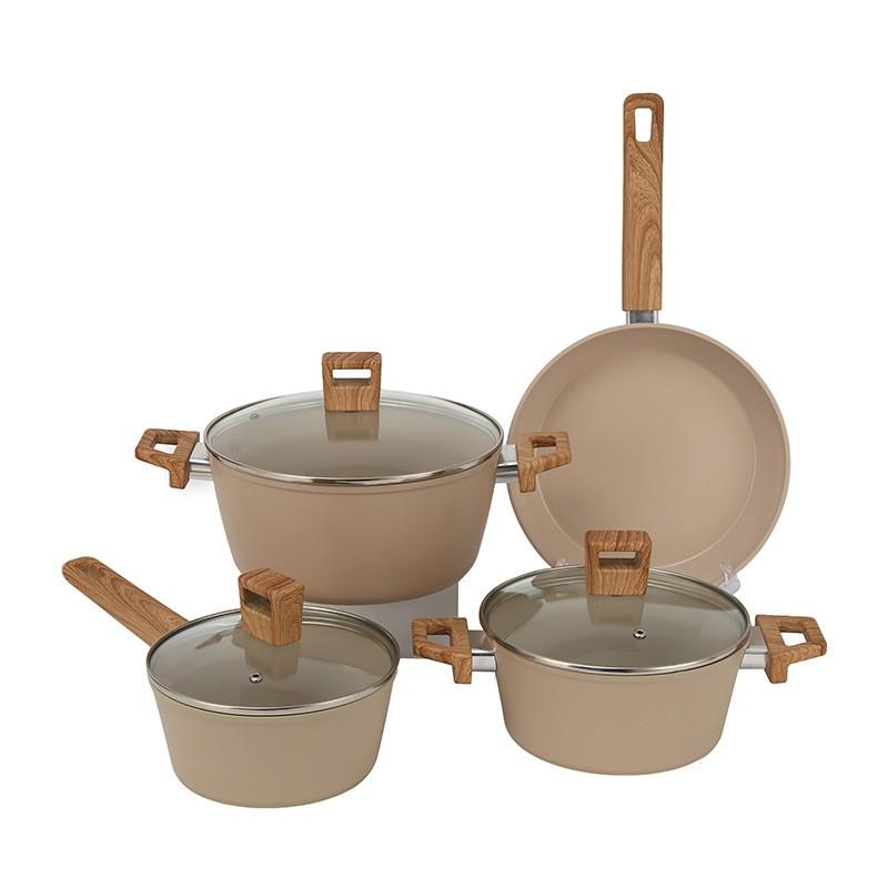 Nonstick Stone-Coated Aluminum Cookware Set Induction Stove - 4-Piece Frying Pan Milk Pot Soup With Glass Lid Original Stone Cookware 4-Piece Set