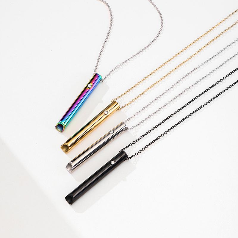 Stainless Steel Mindful Breathing Whistle Necklace Anxiety Relief Necklace For Anxiety Stress Panic Meditation Tools