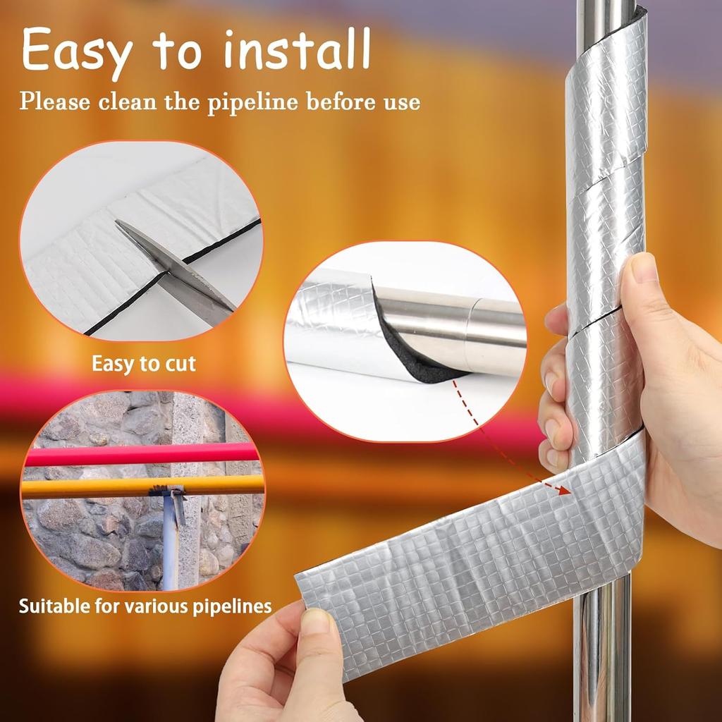 Frostschutzrohrwickelband für den Winter Selbstklebendes Aluminiumfolien-Isolierband für Außenwasserleitungen Kälteschutz