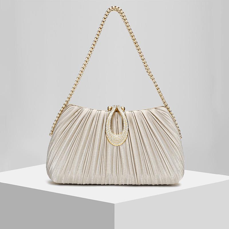 

Новая вечерняя сумка с плиссировкой и отделкой бриллиантами, женская сумка для вечеринки, сумка на плечо, сумка-цепочка, вечерняя сумка, свадебная сумка абрикосовый