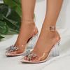 Fashion Fashion Crystal Bowknot Women's Sandals 2025 Sexy Pointed Toe High Heels Dress Party Shoes Ladies PVC Transparent Women Sandals