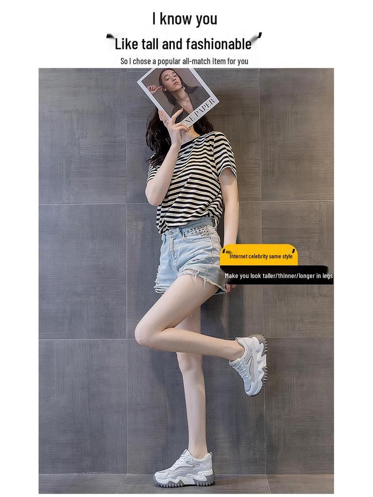 2025 Trendy Women's Genuine Leather Platform Sneakers with Thick Sole and Concealed Lift