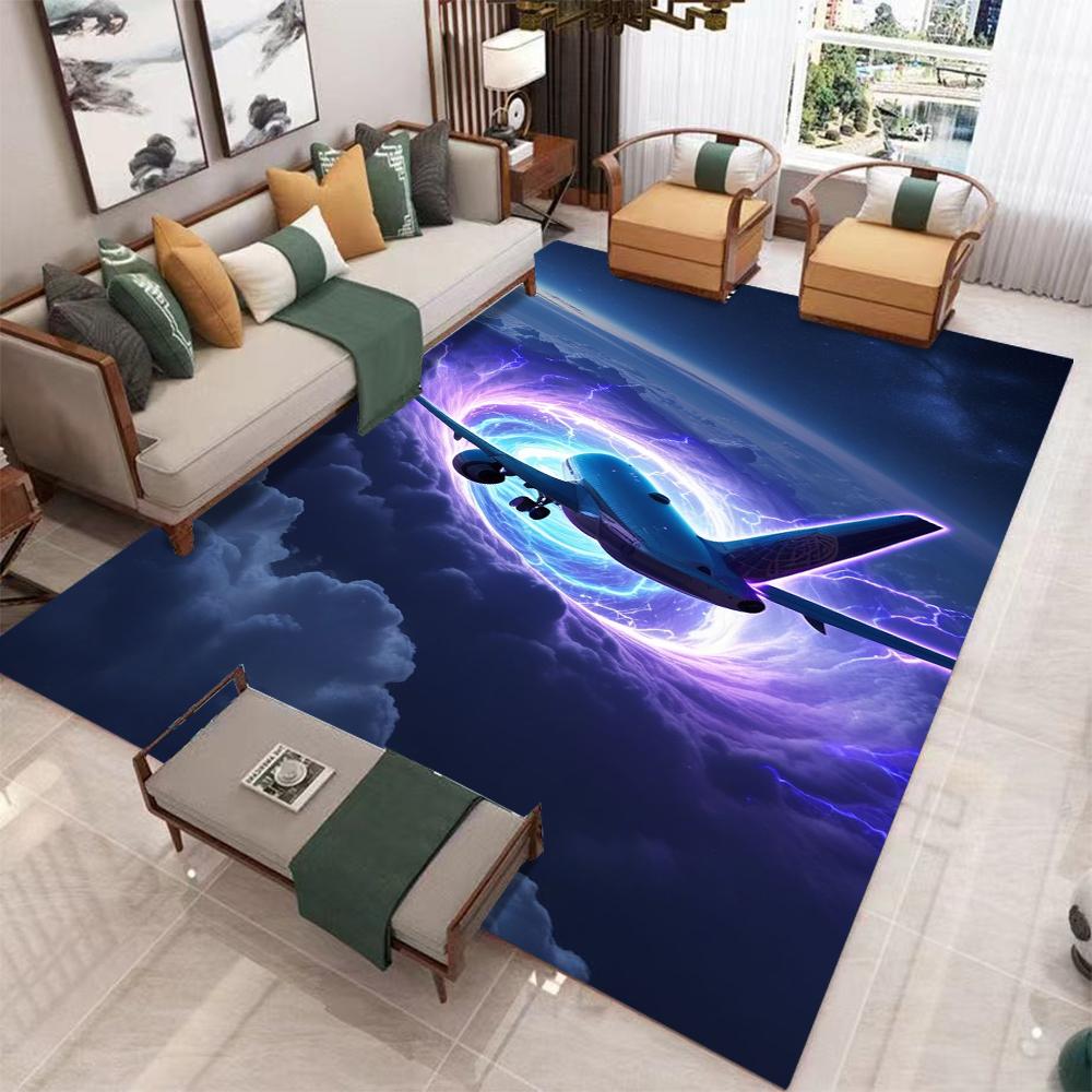 3D Aviation Theme Living Room Carpet Non Slip Indoor Rug Home Decor Mat Dirt Resistant Foot Mat for Bedroom Entrance