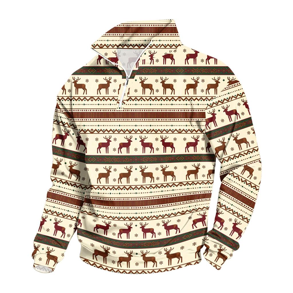 Herren Casual Sweatshirt mit Stehkragen und Weihnachtsdruck für die Feiertage
