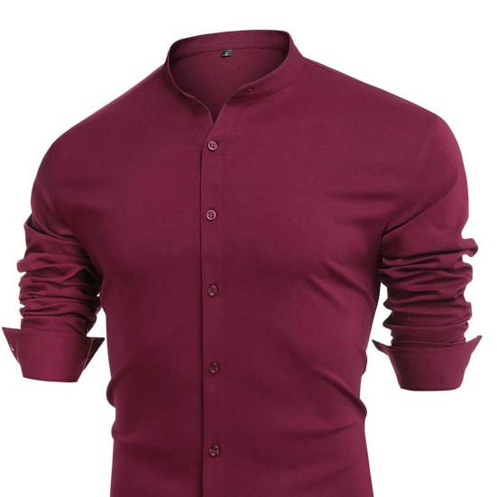 Pánská podzimní košile Slim Fit knoflíková stojáček jednobarevná jednořadá měkký kardigan formální business pánské topy do práce