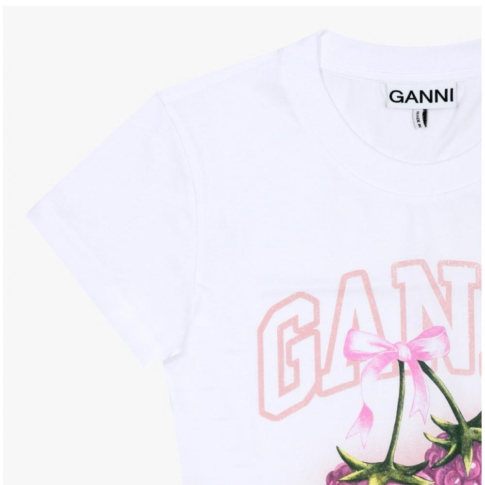 Ganni Damen S Kurzarm-T-Shirt Himbeere A1050185 151