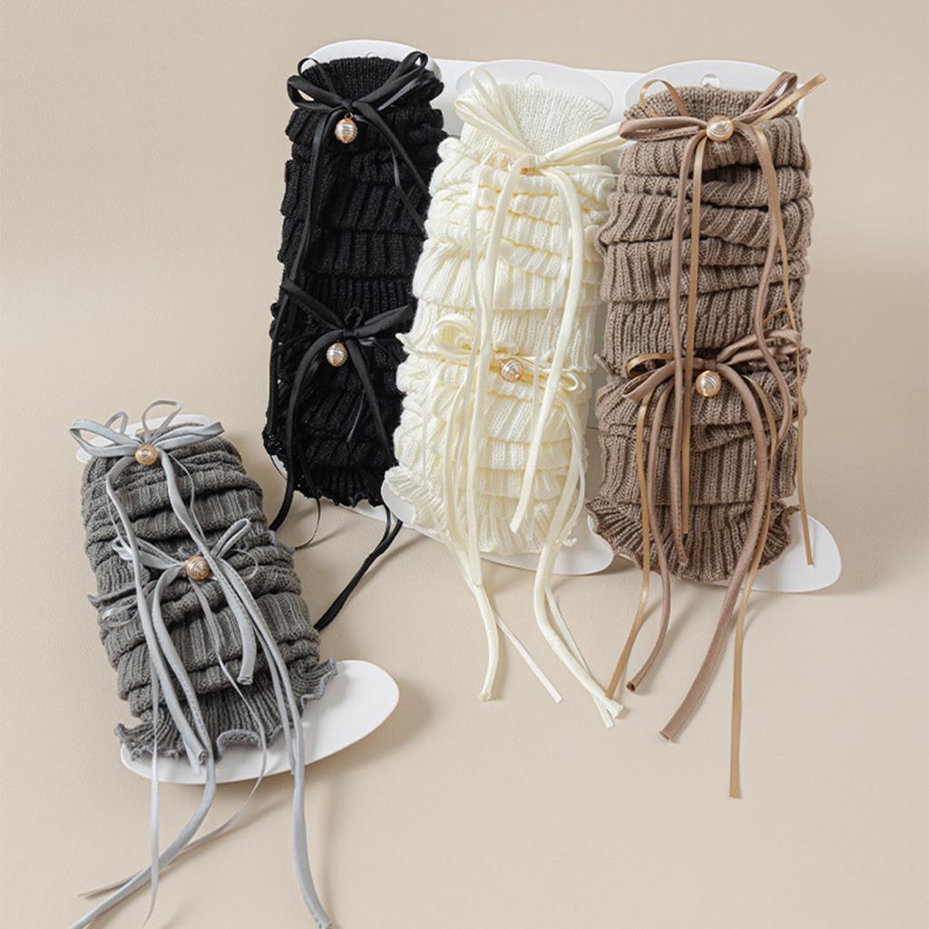 Lovely Bell Decorated Socks Stackable Long Ribbon Girls Pile Up Socks Classic Solid Color Sock Sleeves Knitted Leg Cover