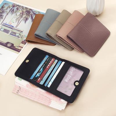Women's Ultra-Thin Genuine Leather RFID Wallet - Short, Multi-Card Slots, Simple Sewing