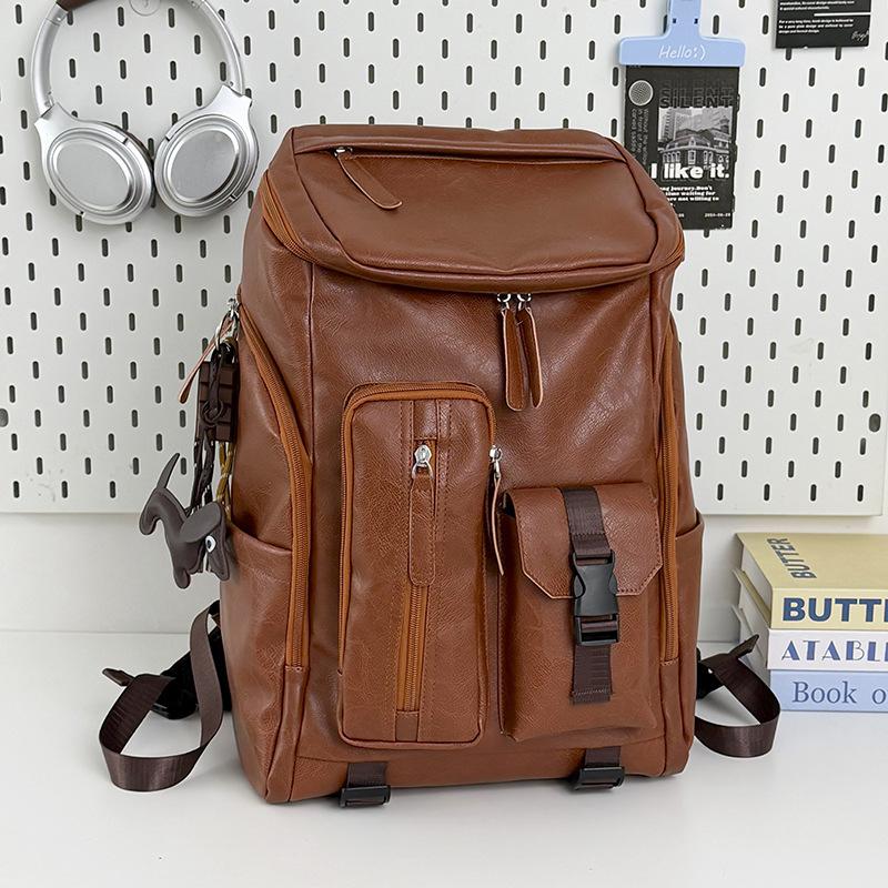 Schoolbag New large-capacity backpack Men's PU leather schoolbag Outdoor travel mountaineering bag Women's multi-purpose backpack