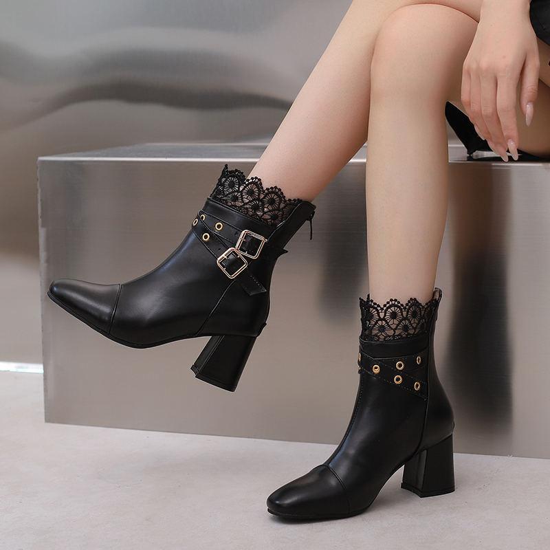 Damskie botki na wysokim obcasie jesień i zima nowy kolor rzymskie botki grube obcasy duże rozmiary damskie buty